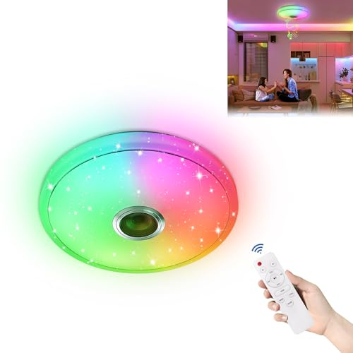 SAILUN 48W LED Ceiling Light with Bluetooth Speaker, Round Dimmable Music Ceiling Lamp, Acrylic Shade & Metal Base, App/Remote/Wall Switch Control, Flush Mount for Bedroom, Bathroom, Living Room