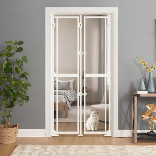 Unipaws Extra hohes Haustiergitter ohne Bohren, 119–220 cm, 70–95 cm Weiß