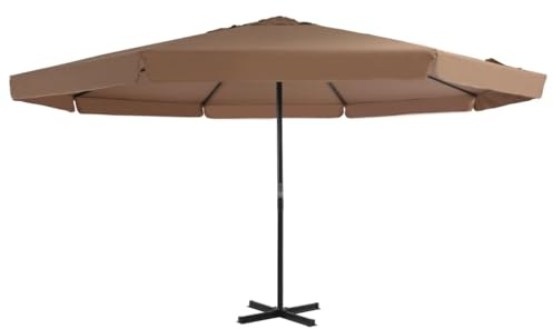 Parasol Extérieur Grand Format,500 cm Diamètre avec Mât Aluminium,Toile Polyester Résistant UV,Parasol de Jardin Exterieur et Parasol Terrasse,8 Baleines Renforcées,Couleur Taupe,500 x 300 cm