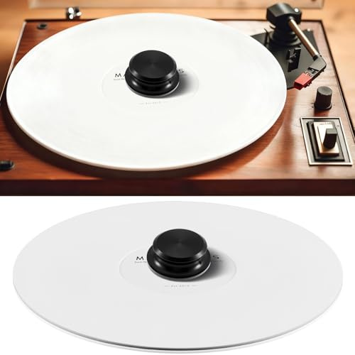 Copkim White Acrylic Turntable Mat, Black Record Weight Stabilizer, Acrylic Slipmat for Turntable, Antistatic Cover, Reduces Noise & Sounds from Static & Dust - Tighter Bass Quality, Record Player Mat
