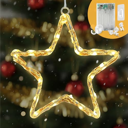 Cobus CozyHome Stern Fensterlicht - LED Fensterstern Warmweiß | Lichterkette Batterie mit Timer I Fensterdeko hängend I Lichterketten Lichterkette Innen Zimmerdeko Leuchtsterne Deko