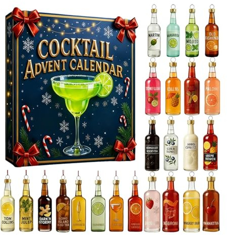 2025 Cocktail Adventskalender - 24 Tage Weihnachten Countdown Kalender mit 24 Miniatur-Cocktail, Cocktail Adventskalender 2025, Countdown Überraschung Geschenk für Cocktailliebhaber