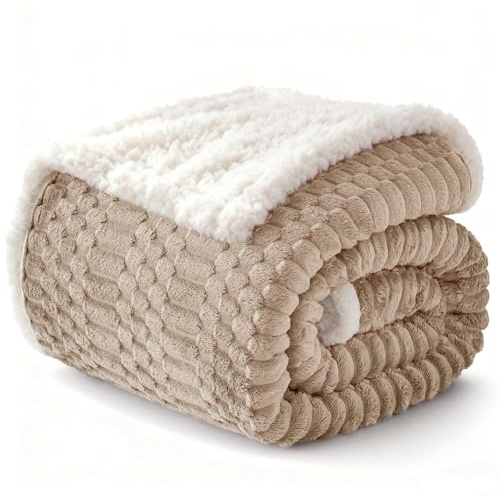 Gracelife Sherpa Throw Blanket for Couch Flannel Cozy Soft Thick Blanket Warm Twin Blanket for Bed Fleece Home Decor Gifts, Z01 - Beige, 200 * 230cm