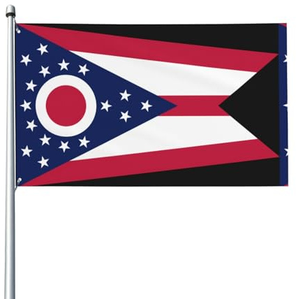 Flagge des Bundesstaates Ohio. Gartenflagge für den Außenbereich, 90 x 152 cm, lebendiger Druck, Polyester-Banner, einfach aufzuhängen, für Terrasse, Party, Camping.
