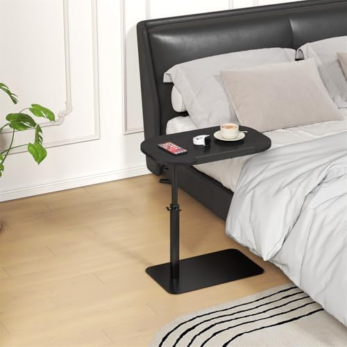 GarveeHome Höhenverstellbarer C-förmiger Beistelltisch aus Holz, 360 Grad Drehbare Tischplatte, Sofa-Nachttisch zum Unterschieben, Couchtisch für Bett/Badewanne, 45 x 30 x 40-80cm, Schwarz