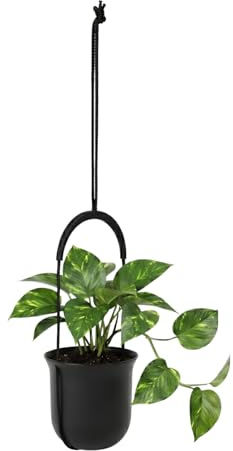 LAMELA Pot Suspendu en Plastique - Suspension Robuste - Ø 18 cm x H 17,3 cm, 2,3 L - Hauteur Réglable & Résistant - Intérieur et Extérieur - Noir