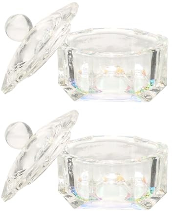 HOMSFOU Lot de 2 Coupelles à Clous en Verre Cristal avec Couvercle, Porte-liquide pour Ongles Acryliques, Petit Format Octogonal, Couleur Ab Irisée, pour Nail Art et Manucure