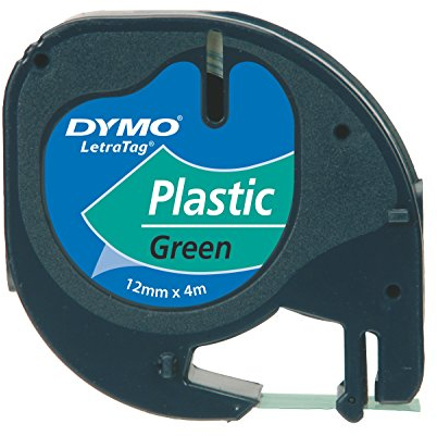 Dymo S0721690 Kassette für Beschriftungsgerät Letra Tag Schriftband Kunststoff, laminiert, 4 m x 12 mm, schwarz/grün