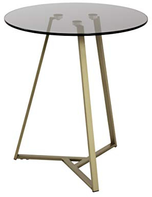 HAKU Möbel Beistelltisch Gold, grau, Metall, Sicherheitsglas 8 mm - Maße: H 50 cm x Ø 45 cm, Style: Art Deco