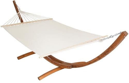 tectake® Amaca XXL Regolabile in Altezza, Comoda Amaca Matrimoniale, Amaca con Supporto in Legno, Design Elegante, Capacità di Carico Fino a 200 kg - Bianco