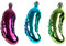 Clever Creations - Weihnachtsgurken-Set - Festliche Weihnachtsdeko - leicht & bruchsicher - mit Bändern zum Aufhängen - Pink, Blau und Grün mit Glitzer-Details - 3 Stück