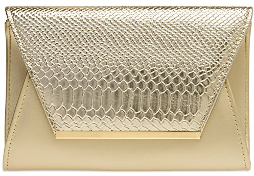 Caspar TA386 stylische große Damen Envelope Clutch Tasche Abendtasche mit Kroko Applikation, Farbe:gold, Größe:One Size