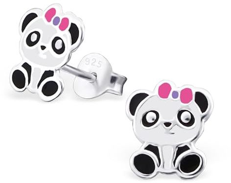 Monkimau Mädchen Ohrringe Pandabär Ohrstecker aus 925 Sterling Silver echt Silber mit Schleife