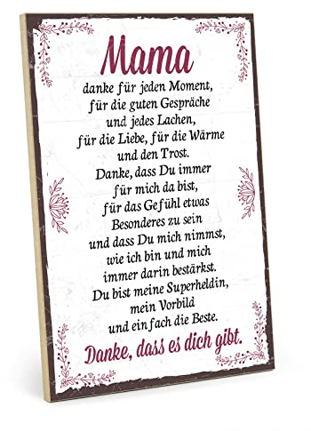 TypeStoff Holzschild mit Spruch – DANKE MAMA – im Vintage-Look mit Zitat als Geschenk und Dekoration zum Thema Liebe, Mutter und Familie - HS-00400