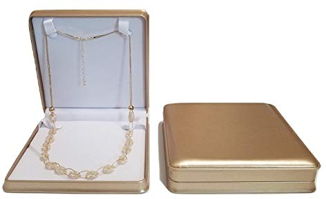 JM XXL-Geschenkbox für lange Halsketten, Armbänder, Ring, Reise-Schmuck-Organizer, Goldfarben