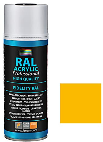 FAREN RAL ACRYLIC, Vernice spray Acrilica 100%, Smalto FIDELITY RAL, Colori Brillanti a Rapida Essiccazione, 400ml (RAL 1003 GIALLO SMERALDO)(1pz)