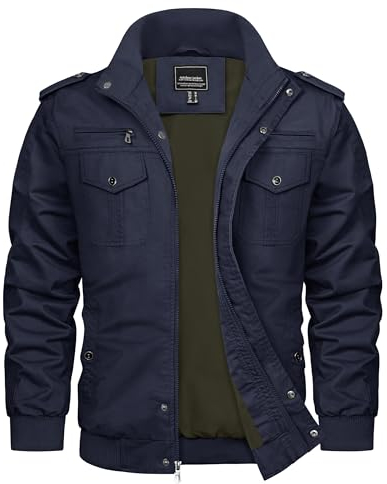 TACVASEN Jacke Herren Übergangsjacke Frühling Cargojacke Herbstjacke Windjacke Outdoor Jacket, (L, Navy Blau)