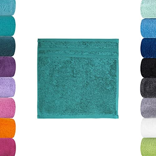 Lavea® 2 Lavette Bagno 30x30 cm in Spugna di Cotone Bio 100% Morbidi e Assorbenti, per Casa Hotel Spa – Ideali anche come Asciugamano Viso e Bidet – Blu oceano
