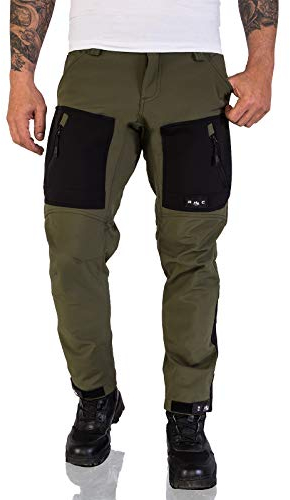 Rock Creek Herren Softshell Hose Cargohose Outdoorhose Wanderhose Herrenhose Wasserdicht Skihose Arbeitshose Winter Hose H-196 Dunkelgrün 2XL