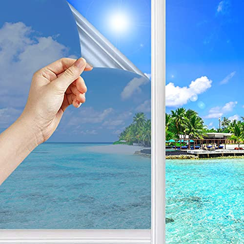 d.Stil Film Miroir Fenêtre sans Tain Adhésif réfléchissant Anti-UV Anti Regard Anti Chaleur Protection de La Vie Privée pour Maison Bureau Salle de Bain (Argent, 40×200 cm)
