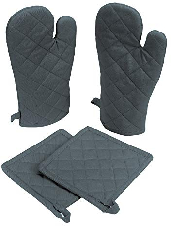 Native Fab Farmhouse Oven Mitts and Pot Holders Set of 4, Heat Resistant Non-Slip Machine Washable, 100% Cotton Kitchen Pot Holders Oven Mitts Sets Grey