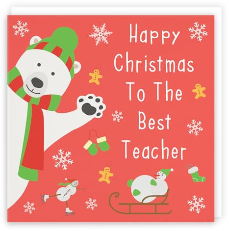 Weihnachtskarte für Lehrer – Happy Christmas To The Best Teacher – Weihnachtskarte für Lehrer – ikonische Kollektion – lustige Karte
