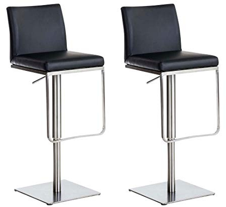 CLP 2er Set Barhocker Panama Mit Kunstlederbezug I Höhenverstellbarer Barstuhl I Thekenhocker Mit Lehne Und Fußstütze, Farbe:schwarz, Gestell Farbe:Edelstahl
