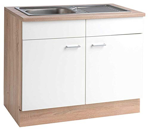 Möbel Jack Spülenunterschrank Küchenschrank SOLERO 7 | Eiche Sonoma | Weiß | 2 Türen