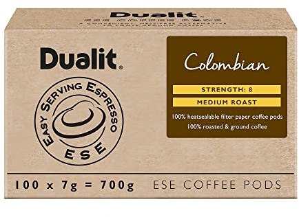 Dualit Colombian ESE Coffee Pods |100 Pack | 100 x 1 | 100 Servings of Premium Ground Caffeinated Coffee in Easy Serving Espresso Paper Pods | Single Origin | Colombian Medium Roast | 15147