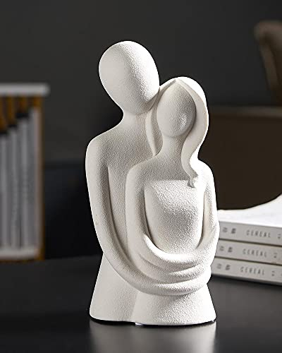 HYFAN Liebesstatue Umarmungspaar Keramik Dekor Romantische Ornament Figur Geschenk Bedeutungsvolle Skulptur für Schlafzimmer Home Office Regal Desktop Dekoration (Weiß)