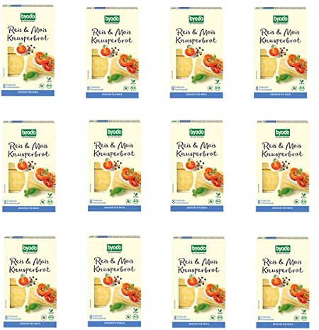 Byodo - Reis und Mais Knusperbrot 160g, 12er Pack - Glutenfrei, Laktosefrei, Bio, Backwaren Snack für Unterwegs, Leicht & Frisch - 100% Organischer Anbau