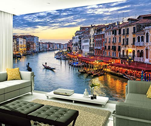 XAONUO Lac Papier Peint Intissé Ville Lac Bateau 140X70Cm Papier Peint Effet 3D Papier Peint Intissé Tapisserie Murales Panoramique 3D Peinture Murale Non-Tissé