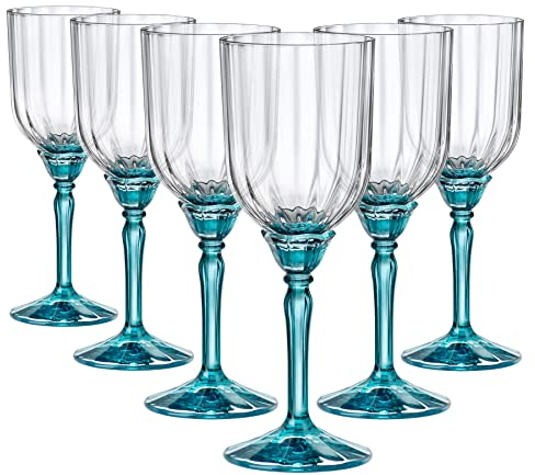 Rocco Bormioli Bormioli Rocco Florian Set 6 Calici in Vetro, Piede Blu, per Cocktail, 24.5cl, 24,5cl