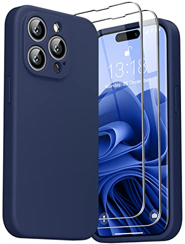 GOODVISH 3 in 1 Cover in Silicone per iPhone 14 Pro 6,1 (2022), con 2 Pezzi di Pellicola Protettiva, iPhone 14 Pro Custodia per Cellulare Antiurto Resistente Protezione Fotocamera, Blu Navy