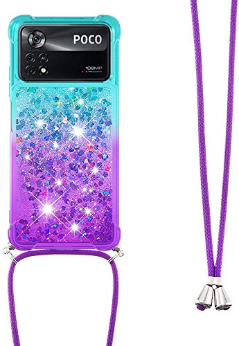 YAMCCCSE Collier Coque pour Xiaomi Poco X4 Pro 5G, Transparent Etui Housse Silicone Sables Mouvants Bling - Étui pour Smartphone Lanyard Scintillant TPU Transparente Case Cover