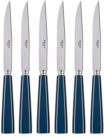 SABRE PARIS - Icône 6Pc Steak Knife Set - Premium Stainless Steel Knives - Serrated Knife Set - Midnight Blue
