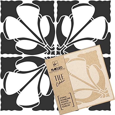 NAKLEO Fliesen Schablone zum Malen 15x15 cm, Art Nouveau Deco Blume Geometrisch, Kunststoff Wiederverwendbare Bodenschablone DIY, Holz Möbel Wand Dekoration