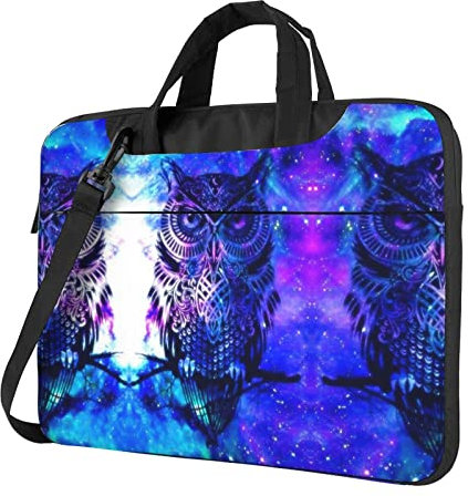 Tragbare Laptoptasche mit blauem Eulen-Motiv, Tasche für Arbeitscomputer mit Tragegriff, Schwarz, 13 inch