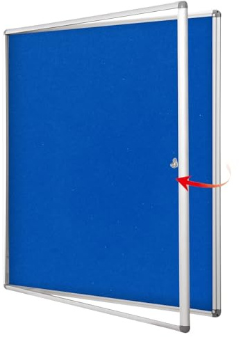 SWANCROWN Lockable Notice Board 980x980mm, Tamperproof Pin Board, 12xA4 | Blue Felt, Security Lock, Shatterproof, Aluminium Frame, Wall Mount, Notice Boards for Home, Office, School, Commerce, Gym