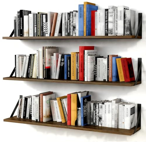 Forbena Schwebende Bücherregale für die Wand, 3er-Set, 91,4 cm lang, Wand-Bücherregal für Schlafzimmer, großes Holz, strapazierfähig, hängende Bücherregale für Bücher, Wohnzimmerdekoration,