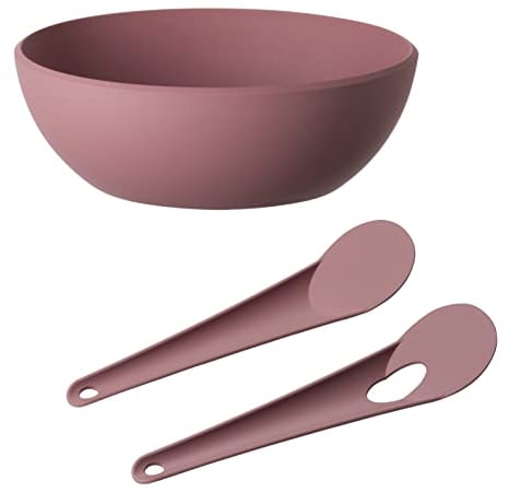 Salad Bowl & Servers Set Teal Pink 1.8 Litre BPA Free Eco Friendly Materials (Pink)