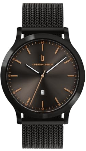 Lilienthal Berlin Herrenuhr Huxley in Schwarz/Bronze – Armbanduhr am schwarzen Mesh-Armband – aus 316L Chirurgenstahl mit einem Quarzuhrwerk & saphirgehärtetem Mineralglas – 40 mm