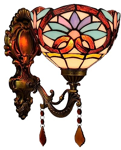 PAZWAHF Vintage-Barock-Wandleuchte im Tiffany-Stil, Buntglasschirm, an der Wand montierte Beleuchtungskörper für Wohnzimmer, Treppenhaus, Schlafzimmer