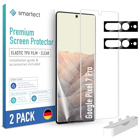 smartect TPU Schutzfolie [2 + 2 Stück] kompatibel mit Google Pixel 7 Pro, DISPLAY + KAMERA, Bedeckt das ganze Display, Bildschirmschutz Blasenfrei, Displayschutzfolie Anti Fingerabdruck