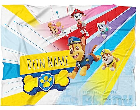 PICANOVA PAW Patrol Pups Handtuch mit Name 200x150cm – Hochwertiges Bedrucktes Handtuch – Blickfang-Strandtuch Aus Hautfreundlichem Frottee – Badetuch mit Text Individuell Bedruckt