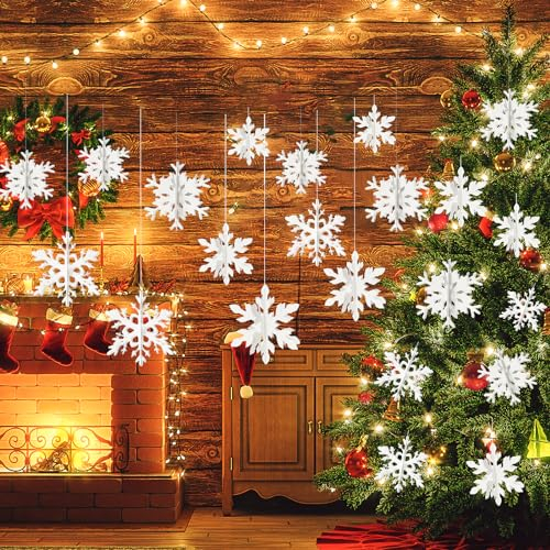 Bubuny 18 Pezzi Fiocchi di Neve Decorazione 3D, Decorazione Natalizia, Decorazione Albero di Natale in Carta Bianca con Fiocchi di Neve, Decorazione Natalizia con Fiocchi di Neve Appesi Fai da Te
