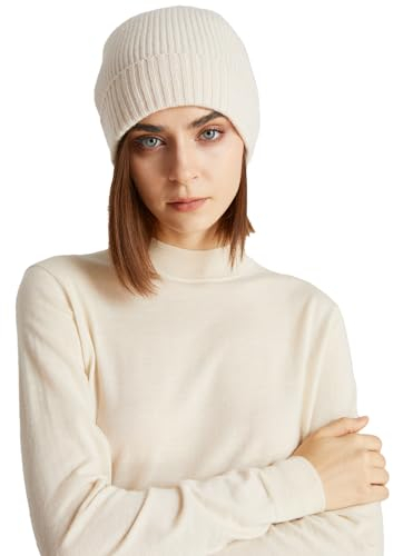 GreenMount Unisex Kaschmir Dicke Beanie Mütze Rippstrick Weiche Warme Wintermütze für Damen und Herren, Cremefarben, Einheitsgr��e