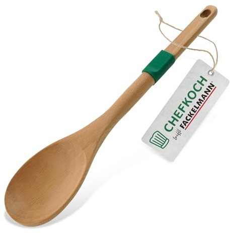 Chefkoch Kochlöffel aus nachhaltigem Buchenholz – Vielseitig zum Rühren & Kochen, ergonomisch, mit Anti-Rutsch-Ring, 31,6 x 6,2 cm