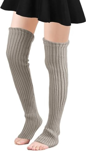 AffeGifts Long Leg Warmers for Women, 27.6 Inch Knitted Leg Warmers Over Boots High Footless Knee Socks Thigh High Leg Warmers for Girls (Grey)