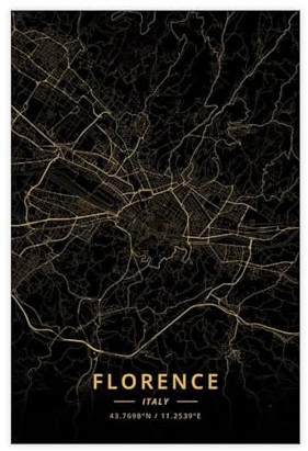 Florenz Italien Stadtkarte Poster Leinwand Poster Wandkunst Dekor Druck Bild Gemälde für Wohnzimmer Schlafzimmer Dekoration ungerahmt 30 x 45 cm